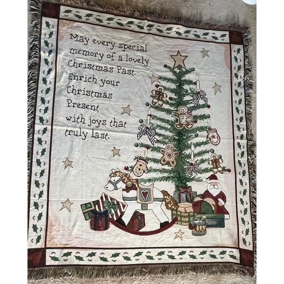 Christmas tapestry blanket, tree, holly, toys lightweight LARGE 50 x 60 - Picture 2 of 9